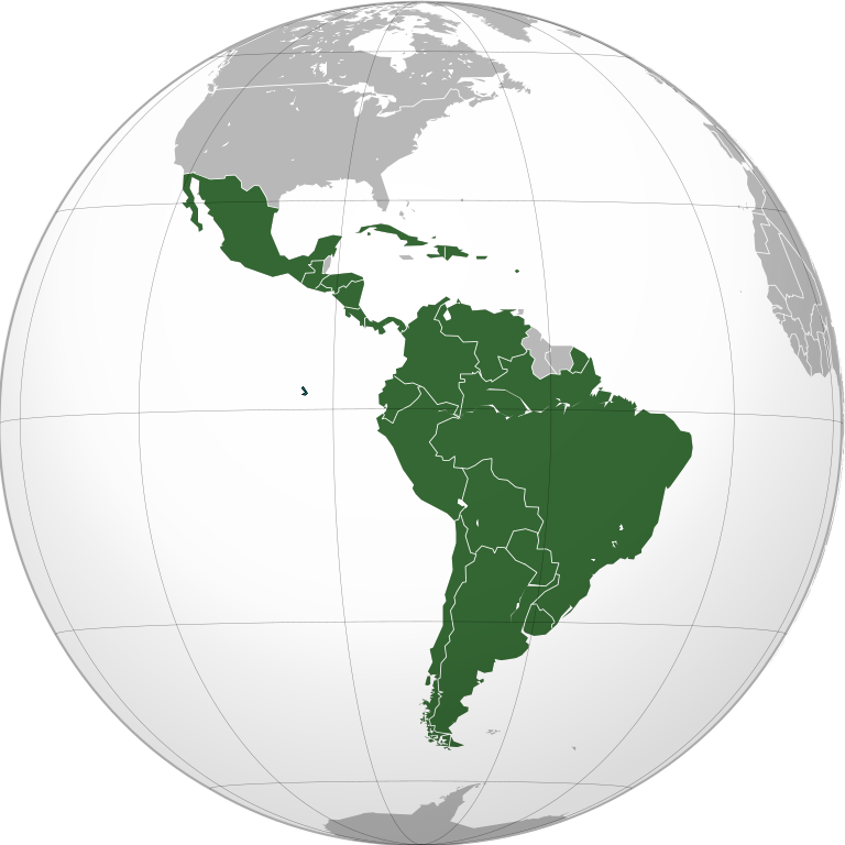 Latinoamérica (proyección ortográfica) Crédito: Heráldica