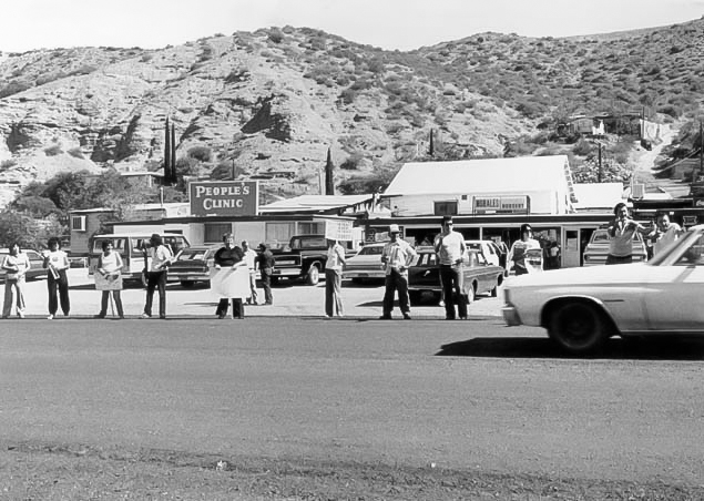 Strikers at the People’s Clinic. Phelps Dodge Strike, Clifton-Morenci, 1986. Andrea Maulk Photo Collection (MP SPC 314:1 Chicano). Chicano Research Collection. Hayden Library, ASU.