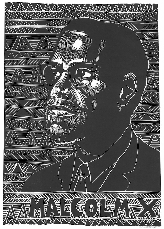 Una imagen titulada “Malcolm X” rinde tributo al líder afroamericano cuya influencia y mensaje aún tiene relevancia a medio siglo de su muerte. El póster fue diseñado en 1976 por Rachael Romero, miembro de la Brigada Wilfred Owen. Crédito: Biblioteca del Congreso de Estados Unidos.