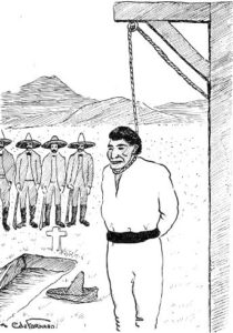 Esta caricatura ilustra la muerte de aquel mexicano que se opusiera de alguna manera la régimen del presidente Díaz.