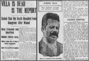 La noticia de la supuesta muerte de Francisco Villa se ublicó en la primera plana de un diario de Estados Unidos en 1916.