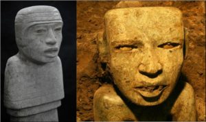 Dos de las impresionantes esculturas encontradas en los recientes hallazgos arqueológicos en Teotihuacan. Fotos: Héctor Montaño | INAH