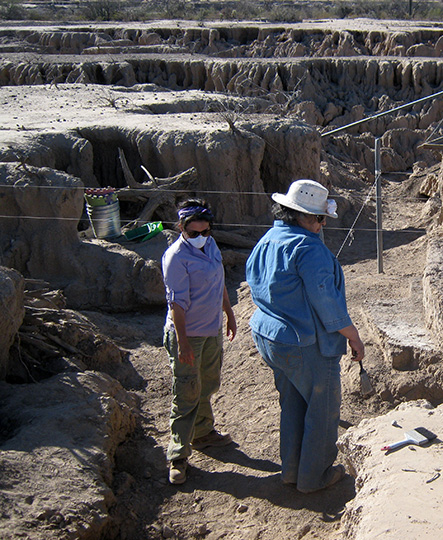 La arqueóloga Elisa Villalpando realizando trabajos de excavacion en Sonora, México.