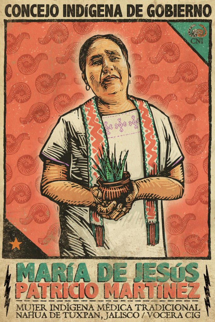 La imagen María de Jesús Patricio Martínez ya tiene presencia en la cultura popular mediante este cartel creado por los artistas Gran OM y El Dante. El cartel “Marichuy” es parte del Proyecto "Propaganda y Conciencia".
