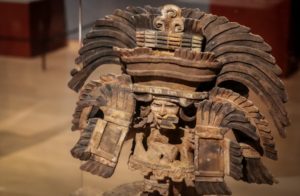A incense burner lid, an archaeological object on display as part of the Teotihuacan: City of Water, City of Fire exhibition at the Phoenix Art Museum in Arizona. Photo: Eduardo Barraza | Barriozona Magazine © 2018