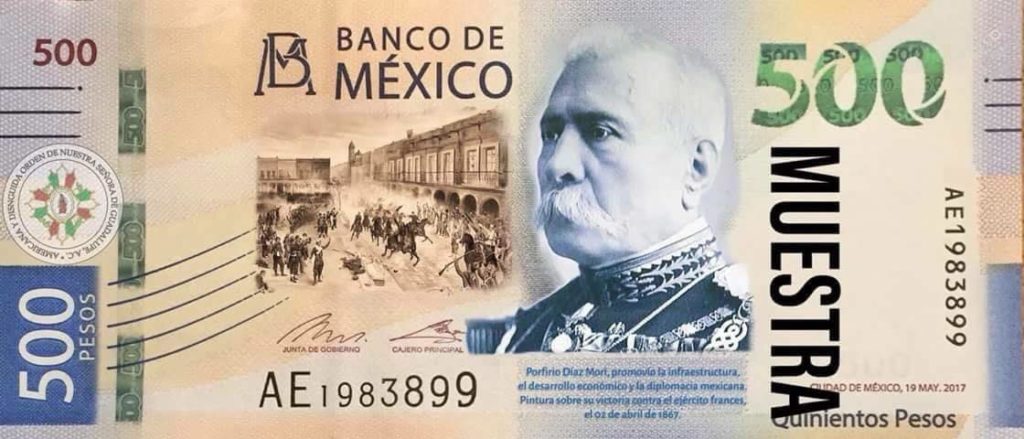 Algunas personas se imaginan a Porfirio Díaz en un billete de 500 pesos mexicanos.