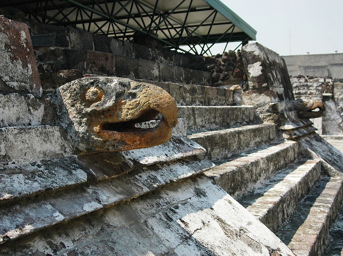 Un águila real de piedra incrustada en una de la estructuras excavadas en las ruinas del Templo Mayor de Tenochtitlan, conocida como Casa de las Águilas. Foto: Héctor Montaño | INAH
