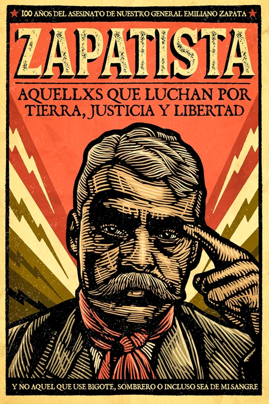 Un cartel popular conmemora los 100 años de la muerte de Emiliano Zapata. Ilustración: El Gran OM https://www.facebook.com/GranOMoficial/