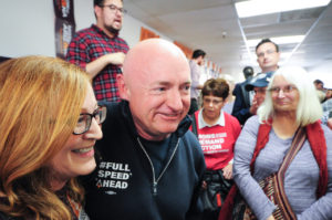 Mark Kelly is campaigning for the U.S Senate seat Republican Senator John MCCain held until his death. The former astronaut is married to former U.S. Representative Gabby Giffords, who was shot in 2011. Kelly spoke to a crowd of supporters in Phoenix on February 22, 2020. Photo: Eduardo Barraza | Barriozona Magazine @ 2020