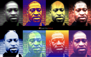 Un colllage en honor de George Floyd usando la imágen que el afroamericano usaba como fotografía de perfil en su página de Facebook. Collage creado por Eduardo Barraza | Barriozona Magazine