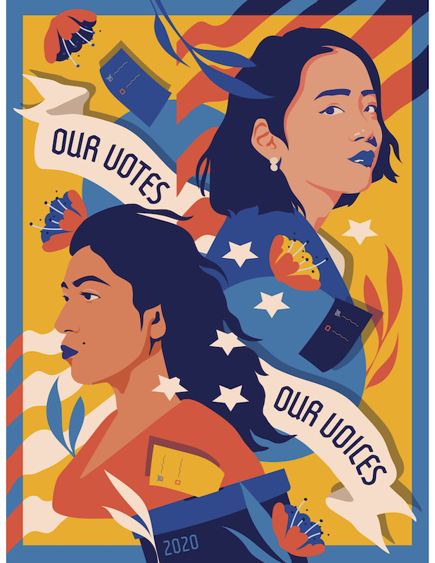 La artista Amanda Phingbodhipakkiya se encargó de crear esta imagen para fomentar el registro de elector entre jóvenes votantes que son elegibles para votar en la elección presidencial de Estados Unidos en 2020.