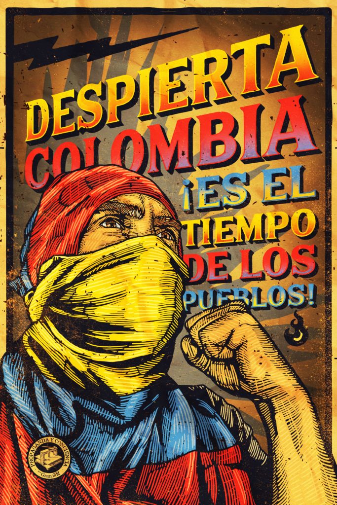 Contenido social e impacto gráfico se combinan en este magnífico trabajo del Gran OM & Co., un cartel titulado “Despierta Colombia” (Mayo 2021) en apoyo al pueblo que lleva cabo las protestas en Colombia. El cartel forma parte del Proyecto Propaganda & Conciencia del artista.