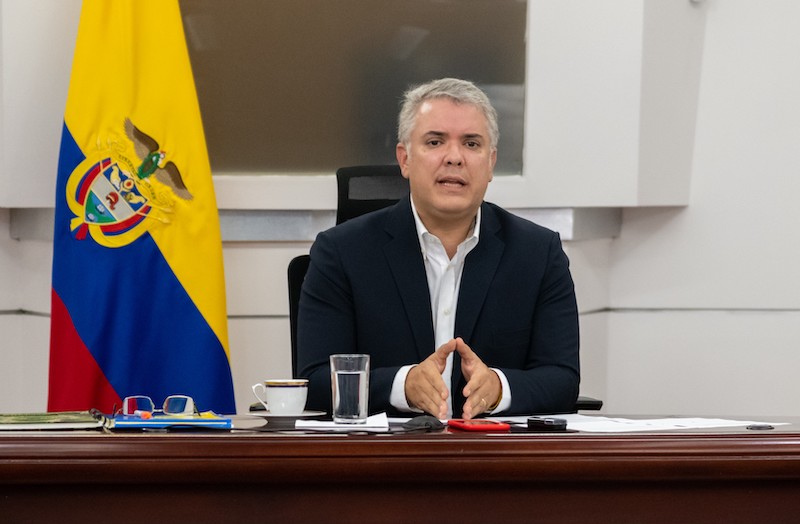 El presidente de Colombia, Iván Duque Márquez, ha hecho un llamado al pueblo colombiano a cesar las protestas y a levantar los bloqueos callejeros. Foto: Presidencia de la República de Colombia