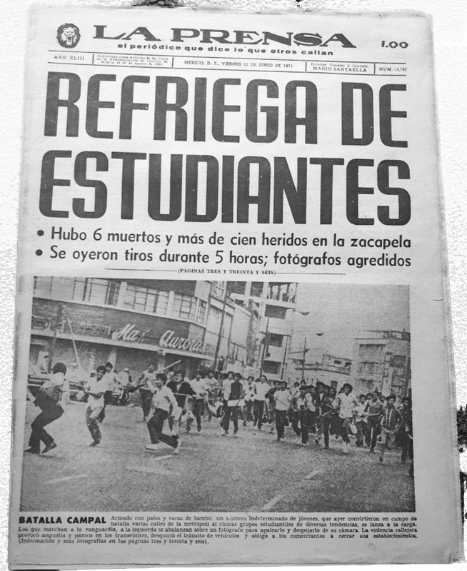 El 11 de junio de 1971, el popular diario mexicano “La Prensa” destacó la noticia del ataque contra la manifestación de jóvenes como «REFRIEGA ENTRE ESTUDIANTES». Después se comprobaría la participación del grupo de choque de “Los Halcones”.