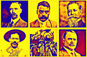 Collage de imágenes de Francisco I. Madero, Emiliano Zapata, Venustiano Carranza, Francisco Villa y Álvaro Obregón