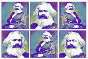 A pesar del declive del comunismo y el auge del capitalismo, el legado y la relevancia de Karl Marx siguen siendo significativos en la actualidad. Collage: Barriozona Magazine © 2023