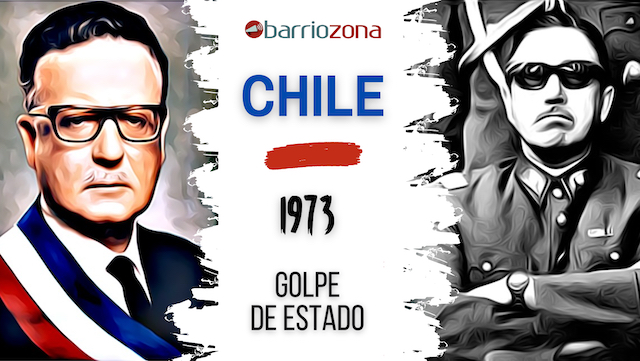 Gráfica del presidente de Chile Salvador Allende y el general Augusto Pinochet. Teaser del golpe de estado en 1973.