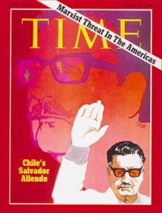 La portada de la edición de la revista estadounidense Time del 19 de octubre de 1970, tras la victoria electoral del candidato a la presidencia Salvador Allende, a quien la publicación estadounidense se refería como “Amenaza marxista en las Américas”. Crédito de portada: Bob Peak