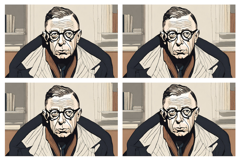 Jean-Paul Sartre no fue solo un filósofo; fue un fenómeno cultural. Sus ideas sobre el existencialismo, la libertad y la responsabilidad individual resonaron profundamente con las ansiedades y aspiraciones del siglo XX. Ilustración: Barriozona Magazine © 2023