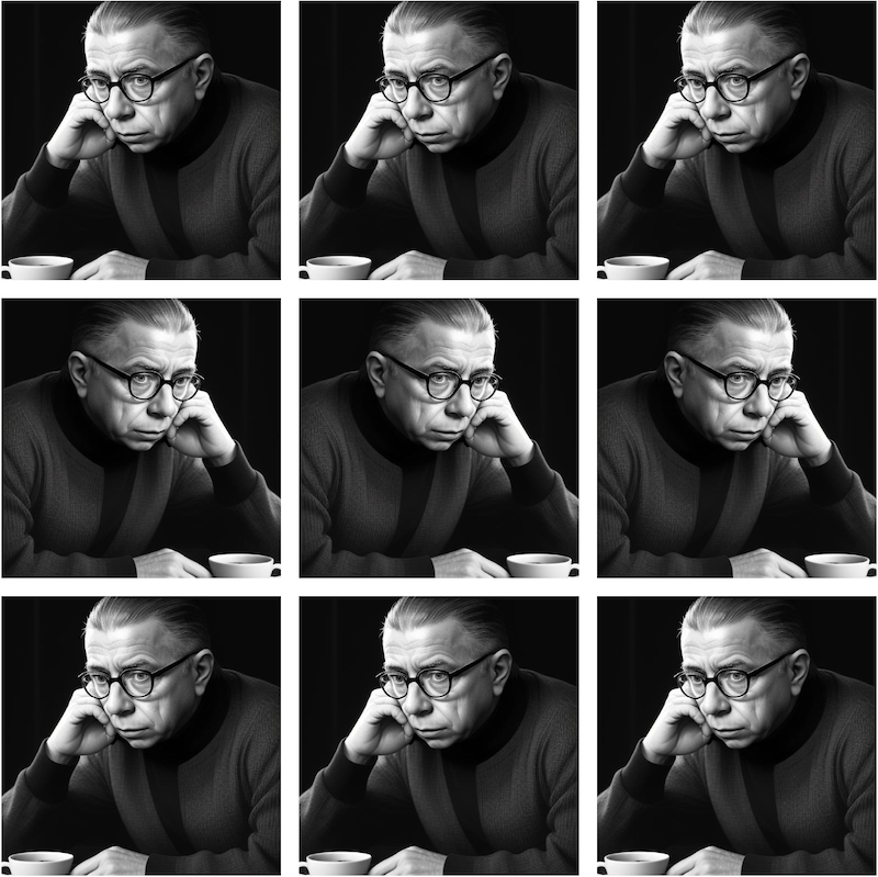 Sartre era un bohemio en el sentido más puro de la palabra. Vivía la vida al máximo, sin preocuparse por las convenciones. Era un hombre libre, que pensaba por sí mismo y vivía de acuerdo con sus propias convicciones. Collage: Barriozona Magazine © 2023