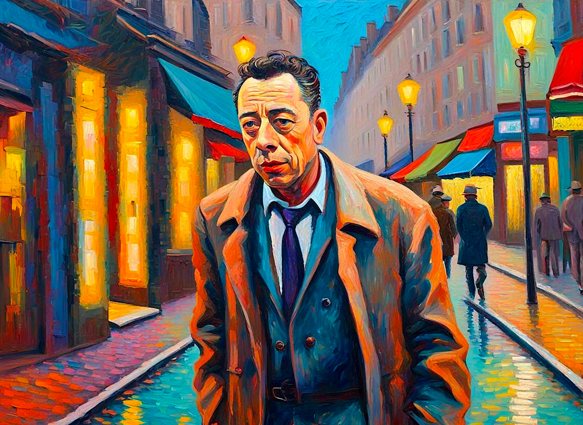 Albert Camus, un influyente filósofo y escritor argelino-francés, saltó a la fama a mediados del siglo XX. Algunas de sus obras exploran la condición humana frente al absurdo y los desafíos existenciales. Su filosofía se centra en afrontar la falta de sentido inherente a la vida con valentía y rebelión. Su impacto se extiende más allá de la literatura, ahondando en los ámbitos de la filosofía y la sociología. Camus, galardonado con el Premio Nobel de Literatura en 1957, sigue siendo una figura clave del pensamiento existencialista. Ilustración: Barriozona Magazine © 2024