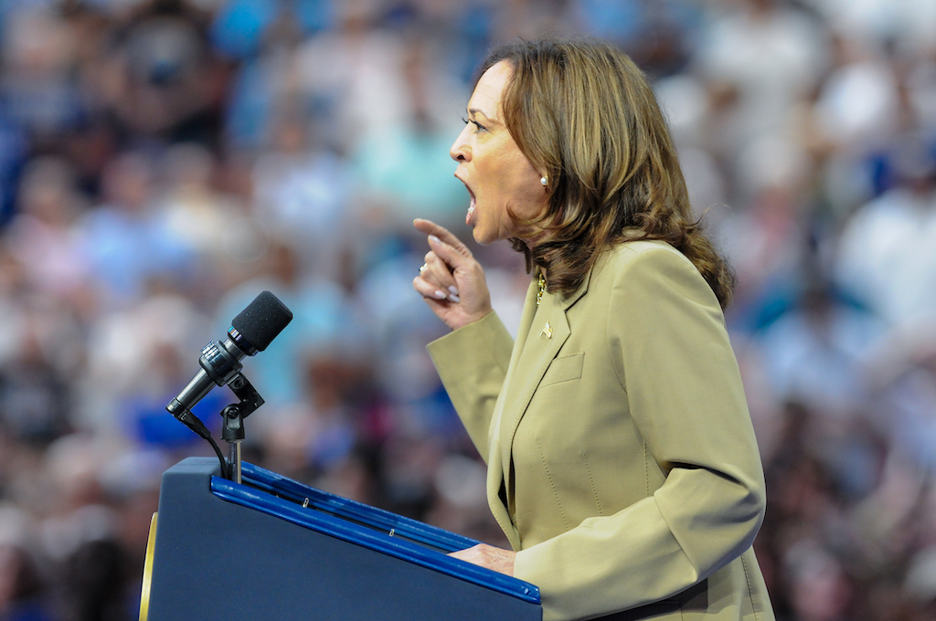 Democratic U.S. presidential candidate Vice President Kamala Harris addressing supporters during a campaign rally at Desert Diamond Arena on August 9, 2024, in Glendale, Arizona. Photo: Eduardo Barraza